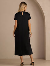 [Nero] SilkSilky-IT Short Sleeve Crew Neck Vestiti da donna 002