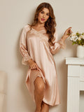 SilkSilky IT Seta pura Manica lunga Nightgown Champagne 001