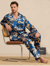 [Drago Navy] SilkSilky-IT Long Sleeve Lapel Collar Pigiami da uomo 008