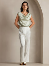 [Verde Chiaro] SilkSilky-IT Cap Sleeve Cowl Neck Magliette donna 005