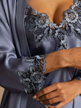 [Blu Acciaio] SilkSilky-IT Seta A tre quarti Womens Pajamas 004
