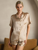[Champagne] SilkSilky-IT Short Sleeve Lapel Collar Pigiami da donna 003