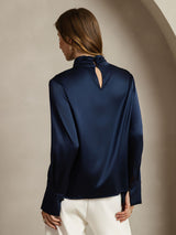 [Blu Scuro] SilkSilky-IT 19Momme Seta Womens Shirt 002