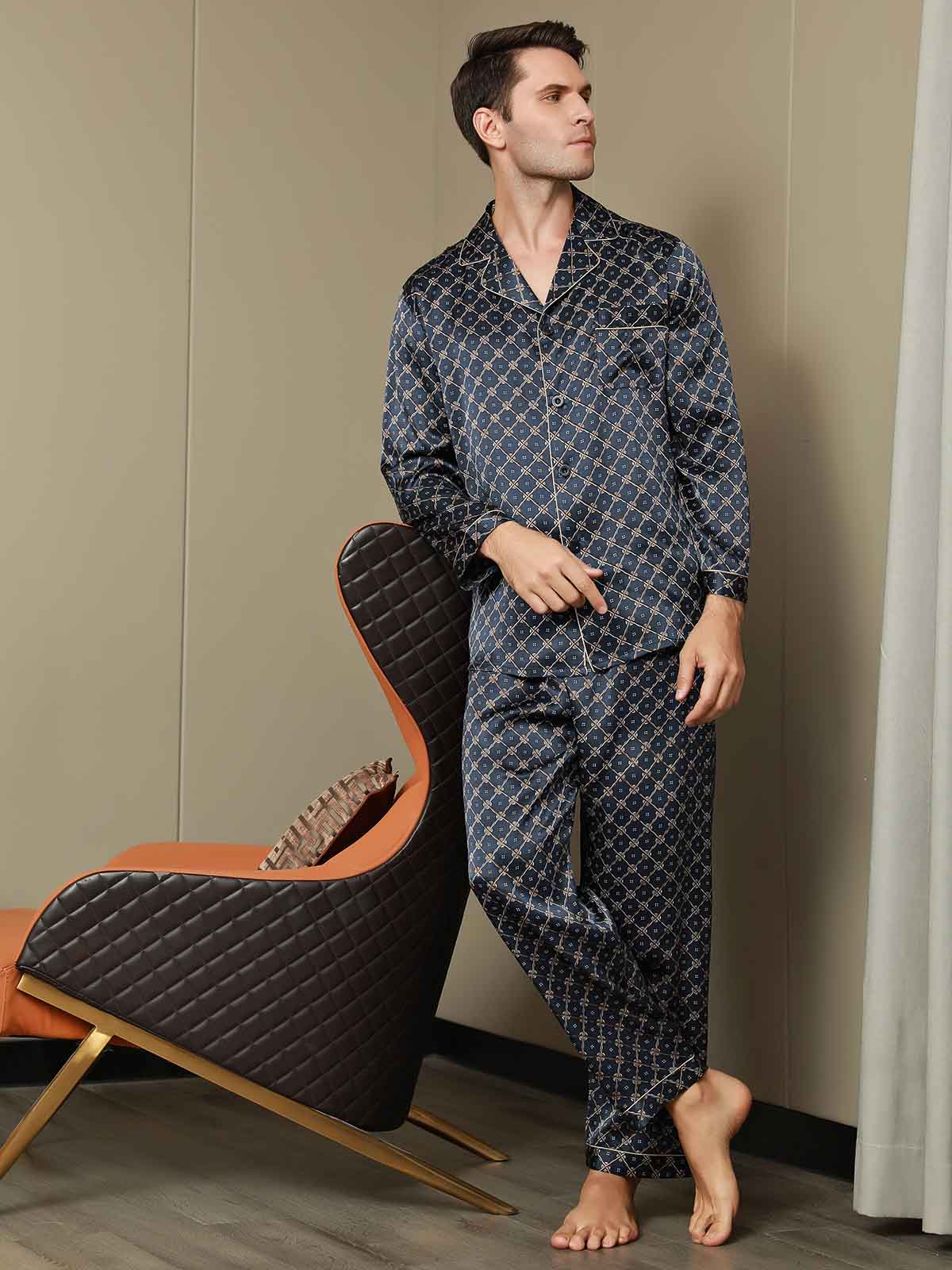[Catena Blu Navy] SilkSilky-IT Seta pura Mens Pajamas 001