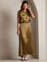 [Marrone] SilkSilky-IT Cap Sleeve Round Neck Magliette donna 008