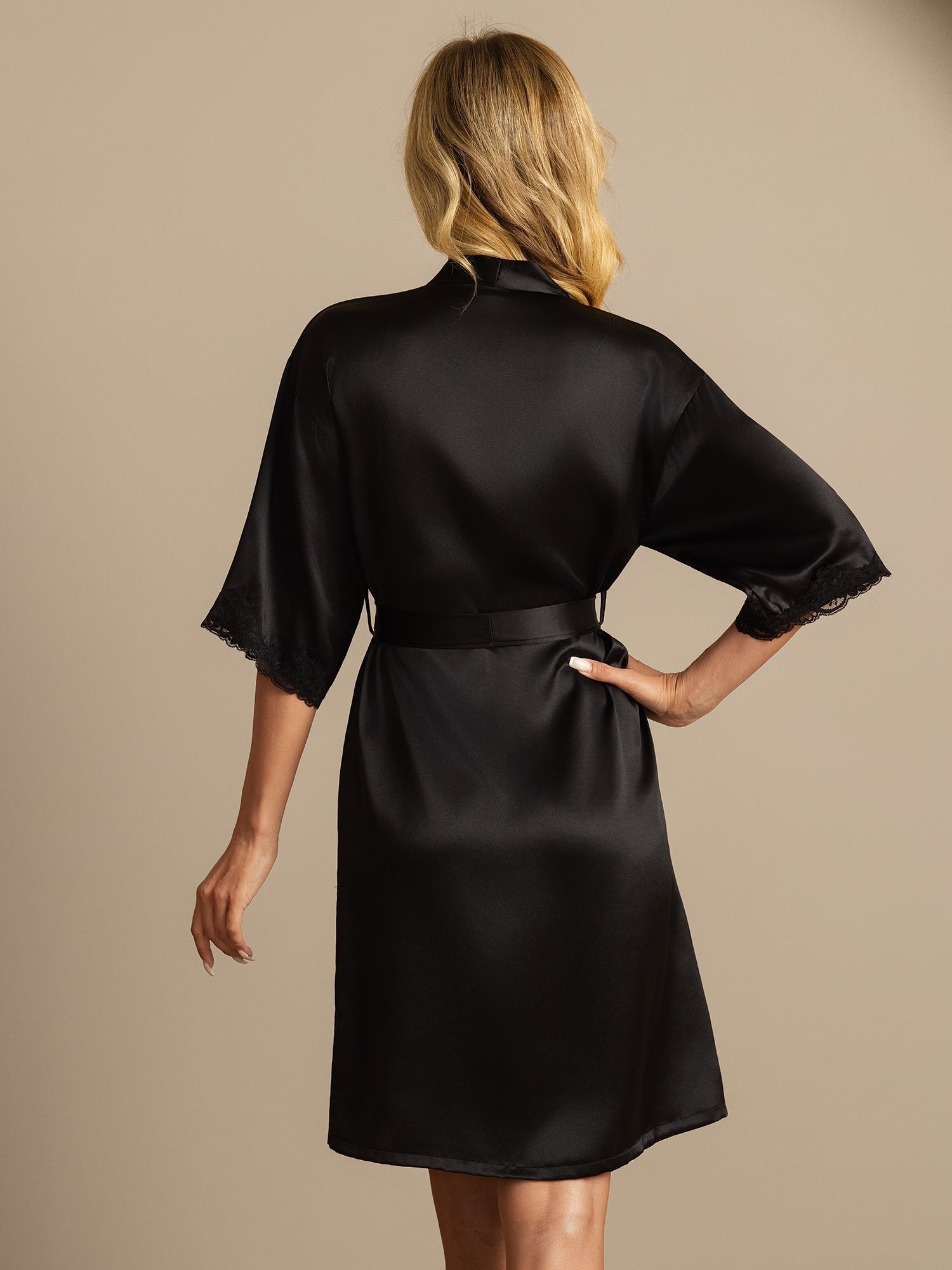 [Nero] SilkSilky-IT Half Sleeve Vestaglia da donna 002