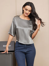 [Grigio Scuro] SilkSilky-IT Manga media Scollo A Coppa Magliette donna 003