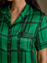 [Quadri Verdi] SilkSilky-IT Short Sleeve Notch Collar Pigiami da donna 005