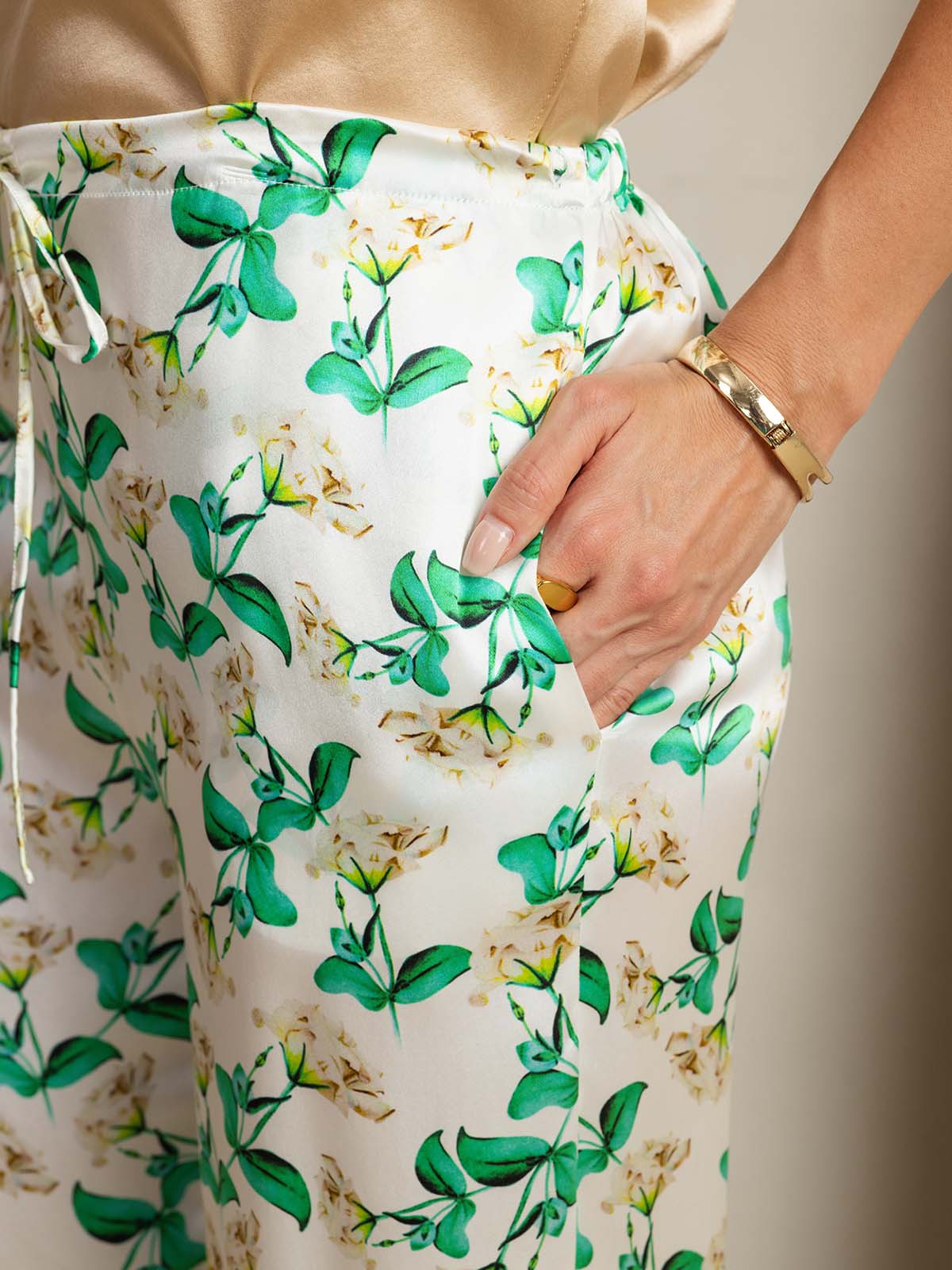 [Floreale Verde] SilkSilky-IT 19Momme Seta Womens Pants 004