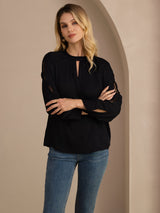 [Nero] SilkSilky-IT Long Sleeve Keyhole Neck Bluse 005