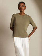 [Oliva Bruciata] SilkSilky-IT Half Sleeve Crew Neck Magliette donna 005