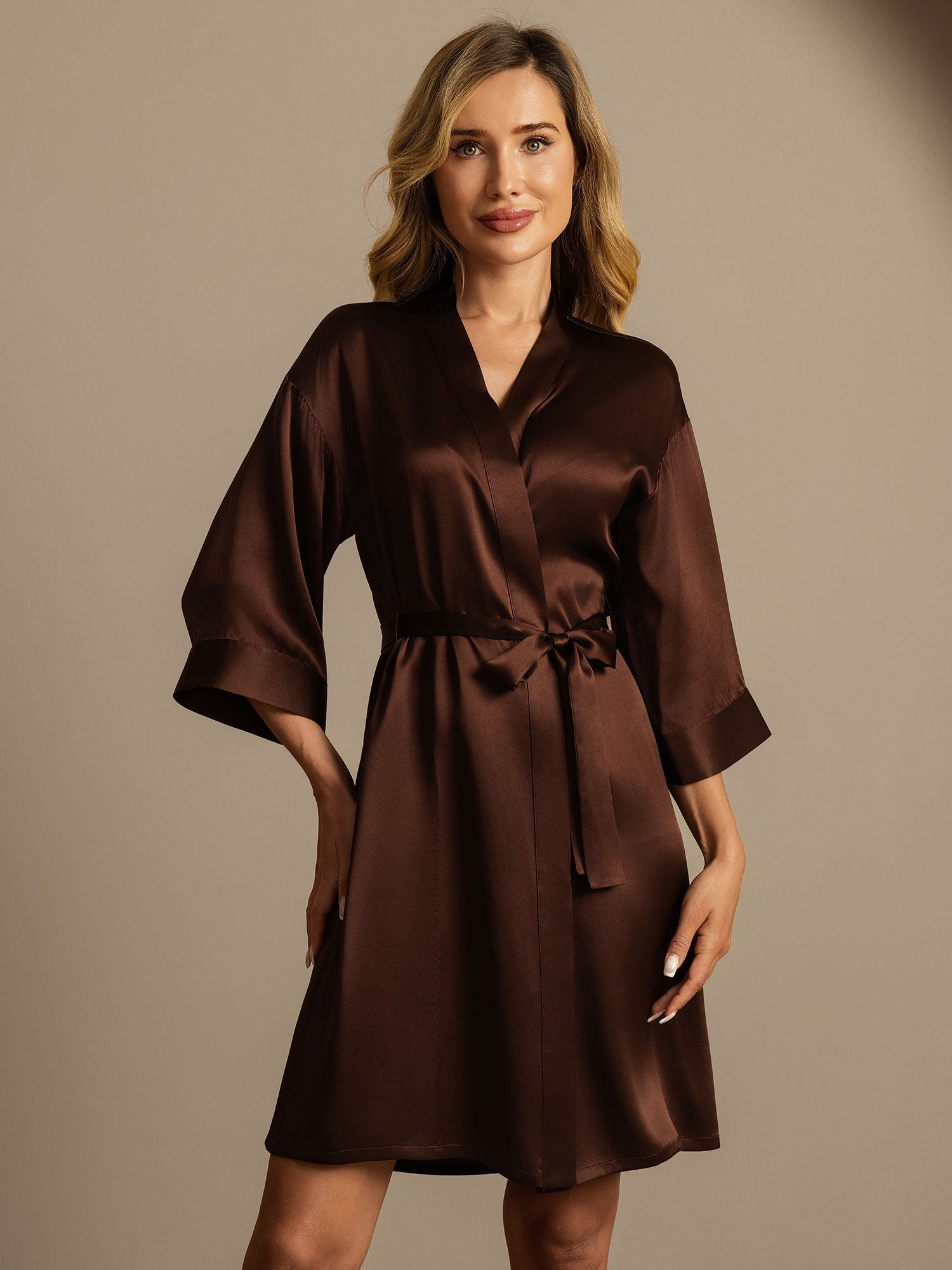 [Caffè] SilkSilky-IT Seta pura Womens Robe 005,