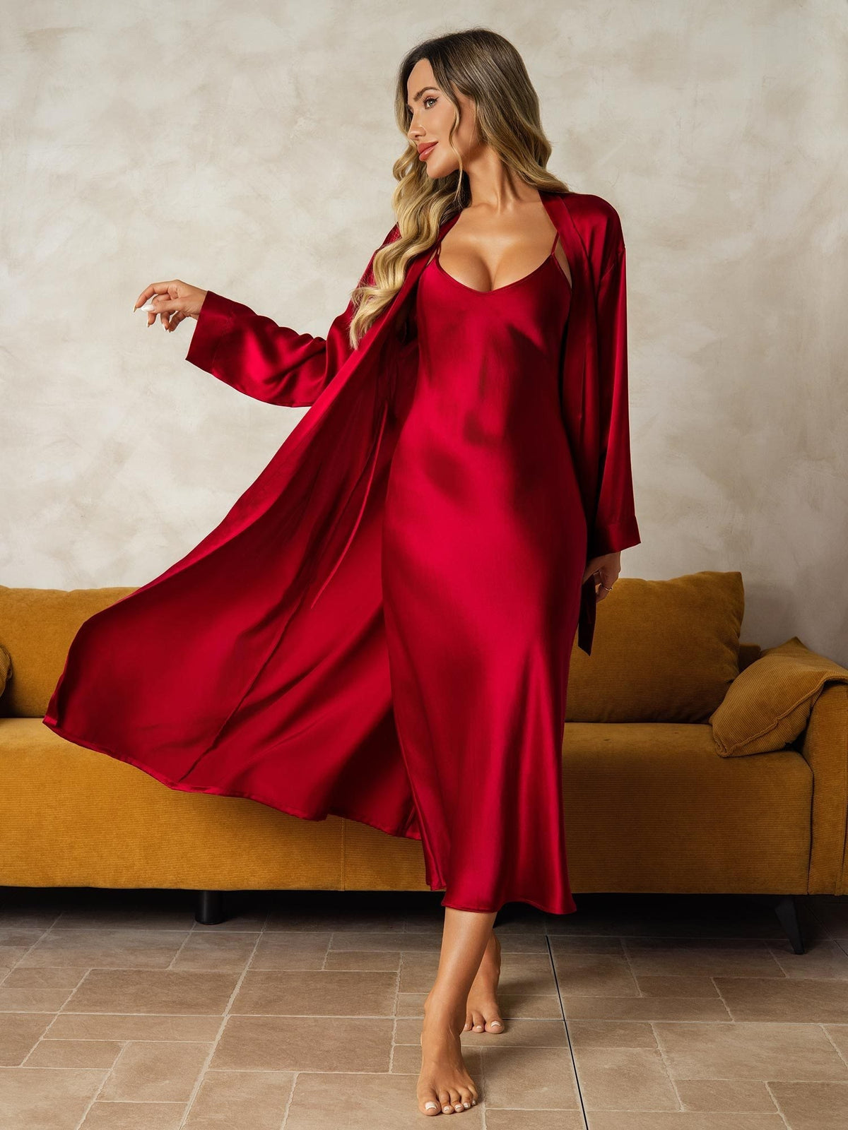 [Vino] SilkSilky-IT Long Sleeve V Neck Set camicia e vestaglia 001