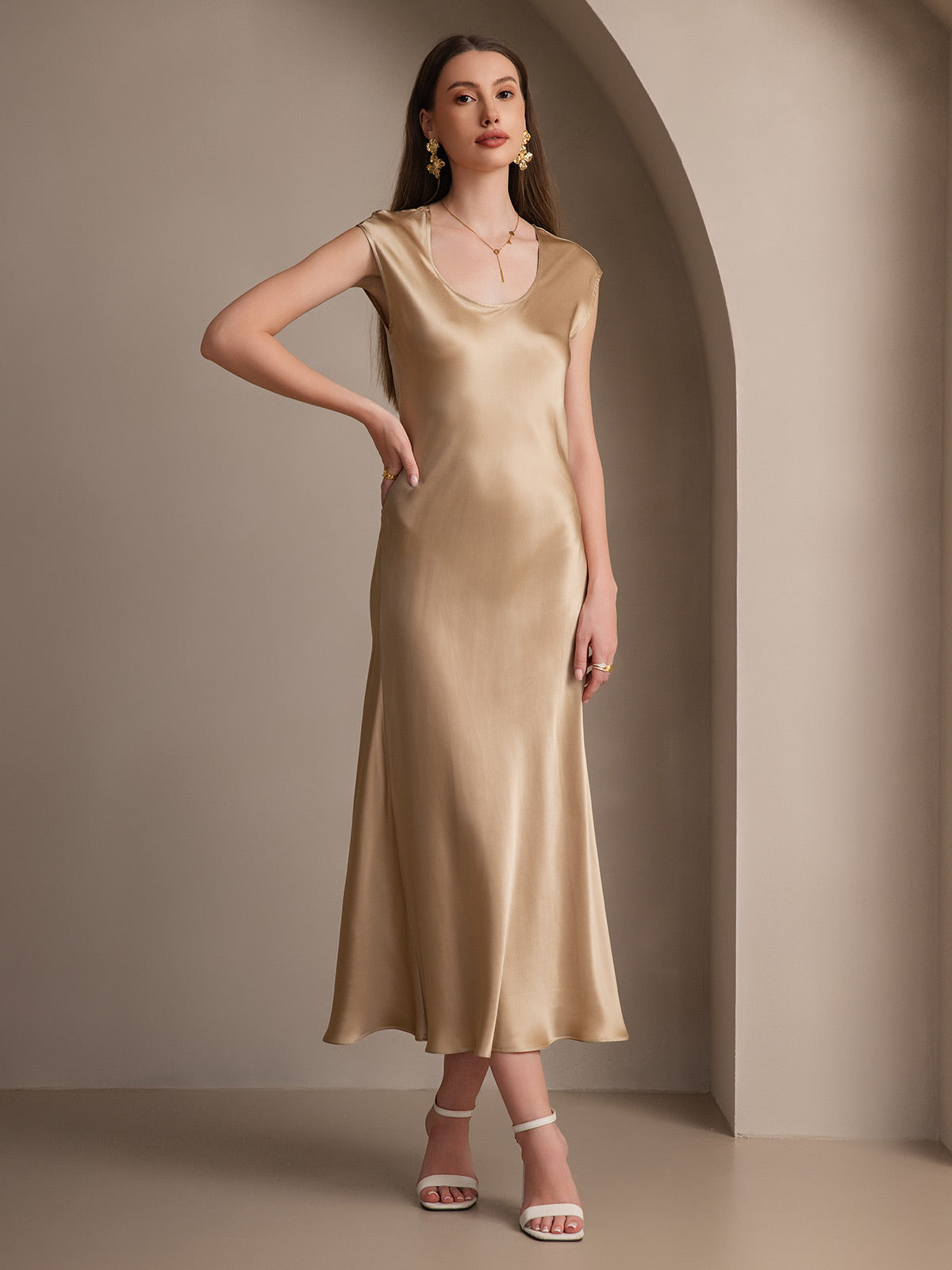 [Champagne] SilkSilky-IT 19Momme Seta Dress 001