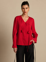 [Vino] SilkSilky-IT Long Sleeve V Neck Bluse 001