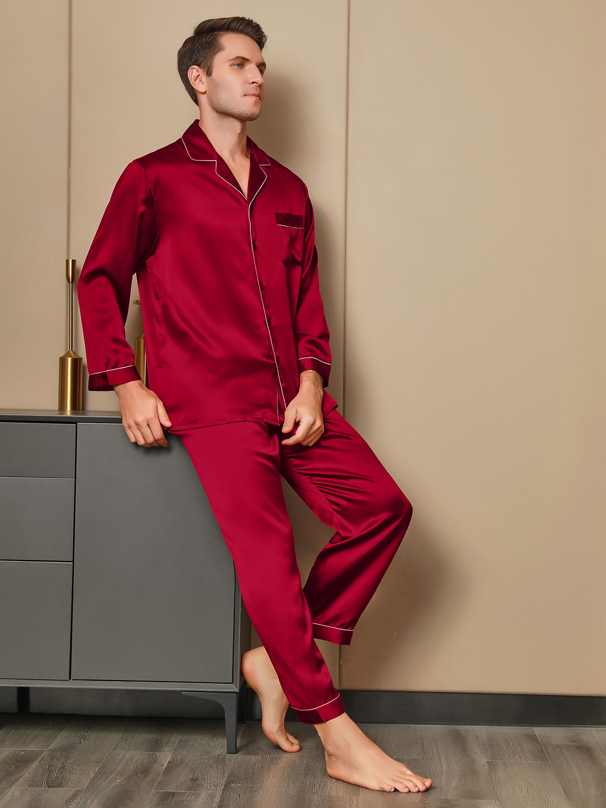 [Rosso] SilkSilky-IT 19Momme Seta pura Mens Pajamas 001