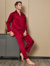 [Rosso] SilkSilky-IT Long Sleeve Lapel Collar Pigiami da uomo 001