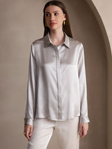 [Grigio Chiaro] SilkSilky-IT Long Sleeve Lapel Collar Camicie da donna 005