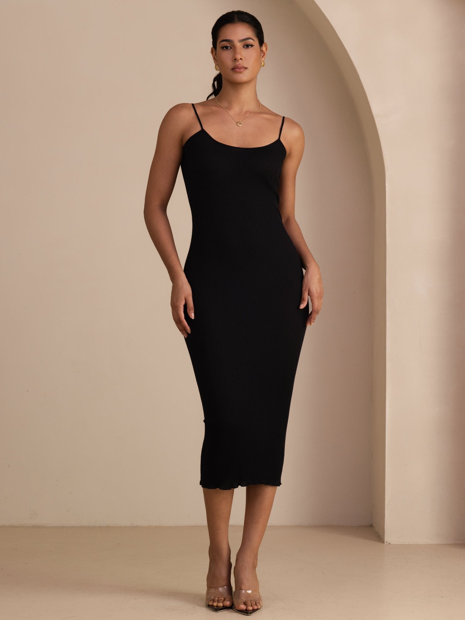 [Nero] SilkSilky-IT Square Neck Vestiti da donna 001