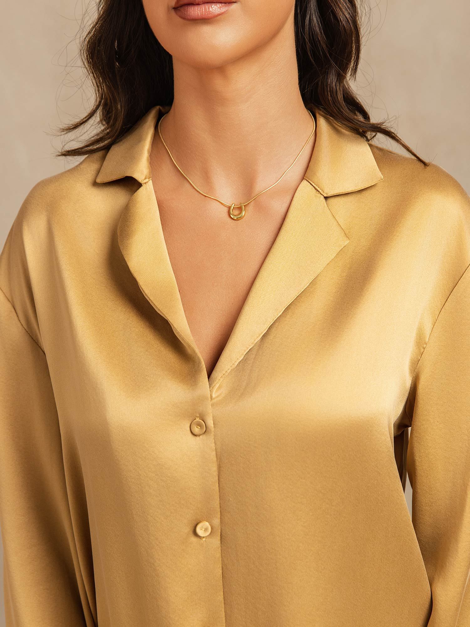 [MarroneChiaro] SilkSilky-IT 19Momme Seta Scollo a V dentellato Pigiami da donna 004