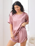 SilkSilky-IT Seta pura Maniche Corte Womens Pajamas MalvaPallido 004