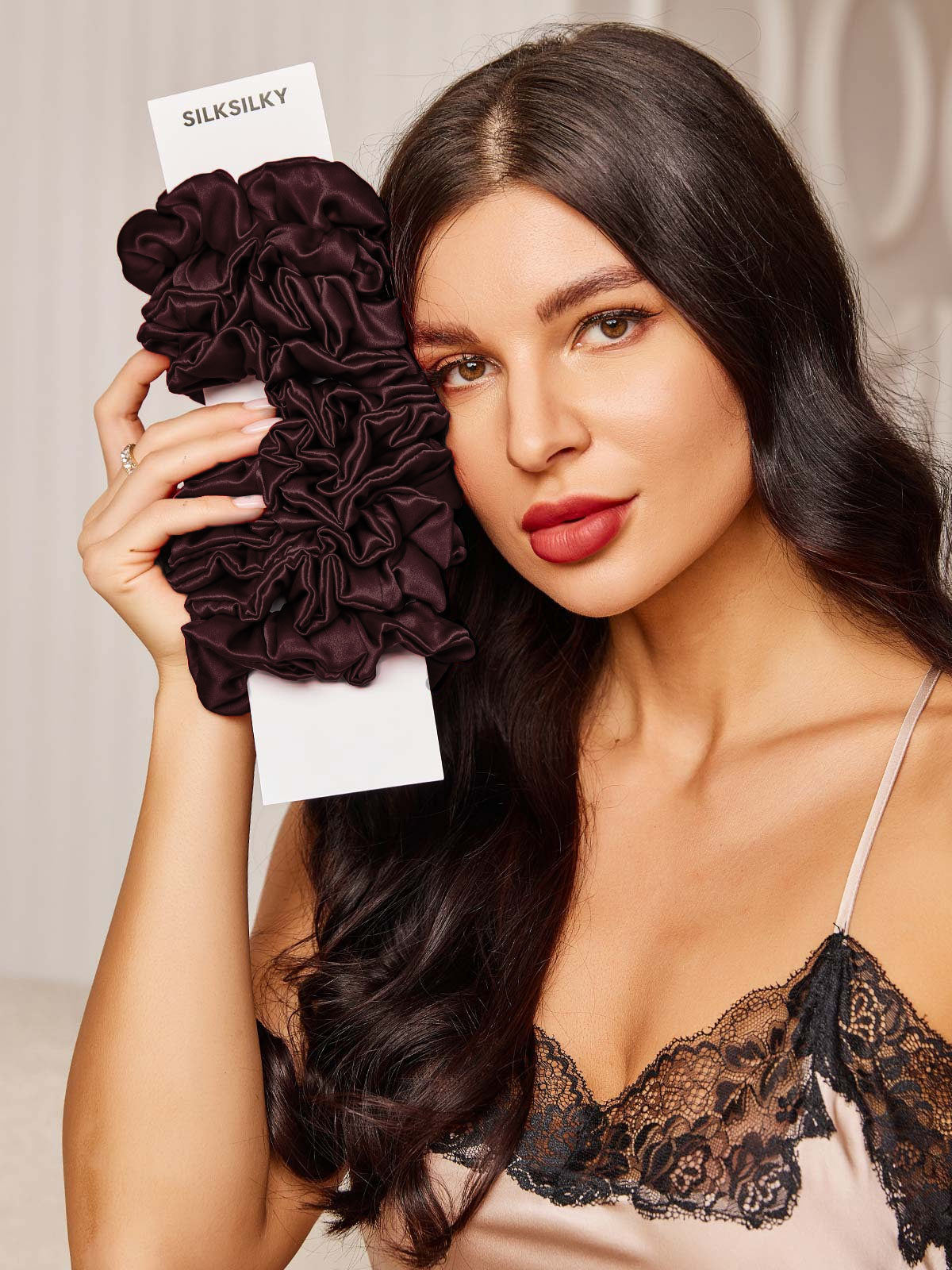 [Marrone] SilkSilky-IT 19Momme Seta pura Scrunchie 002