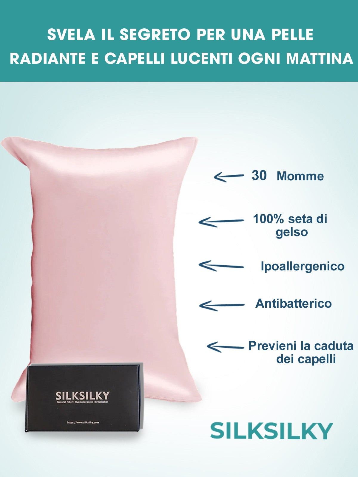 SilkSilky IT 30Momme Seta pura Pillowcase Rosa 003