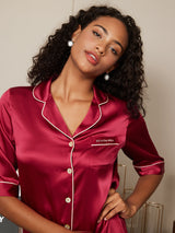 [Vino] SilkSilky-IT Seta pura A metà Collo risvolto dentellato Camicia da notte 003