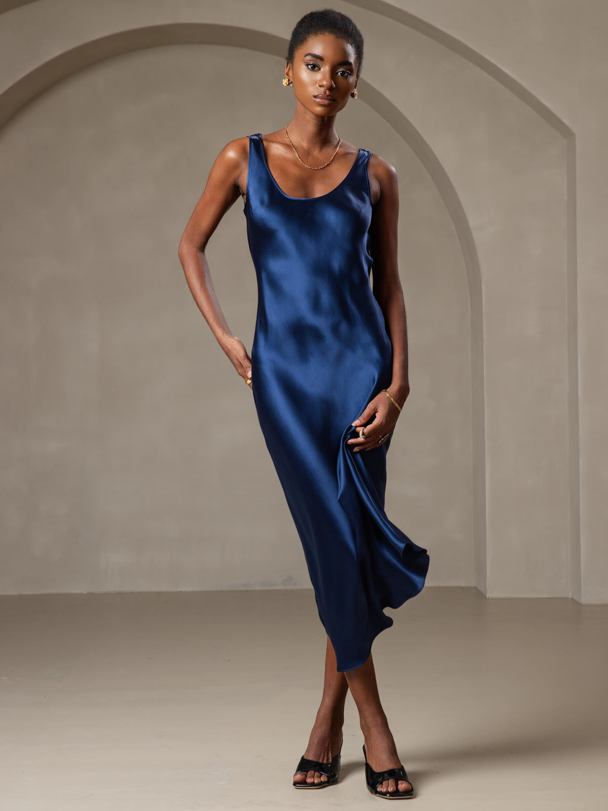 [Blu Scuro] SilkSilky-IT Seta pura Dress 005