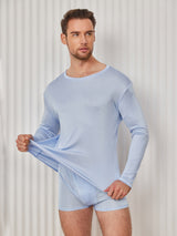 [Azzurro] SilkSilky-IT Long Sleeve Round Neck Maglietta da uomo 004