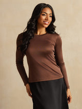 [Caffè] SilkSilky-IT Long Sleeve Crew Neck Magliette donna 003