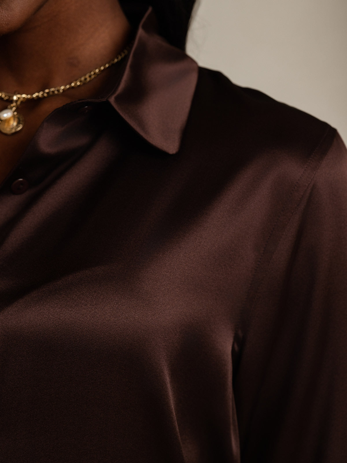 [Cioccolato Fondente] SilkSilky-IT Manica lunga Colletto risvolto Camicie da donna 008