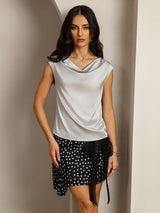 [Argento] SilkSilky-IT Cap Sleeve Cowl Neck Magliette donna 004