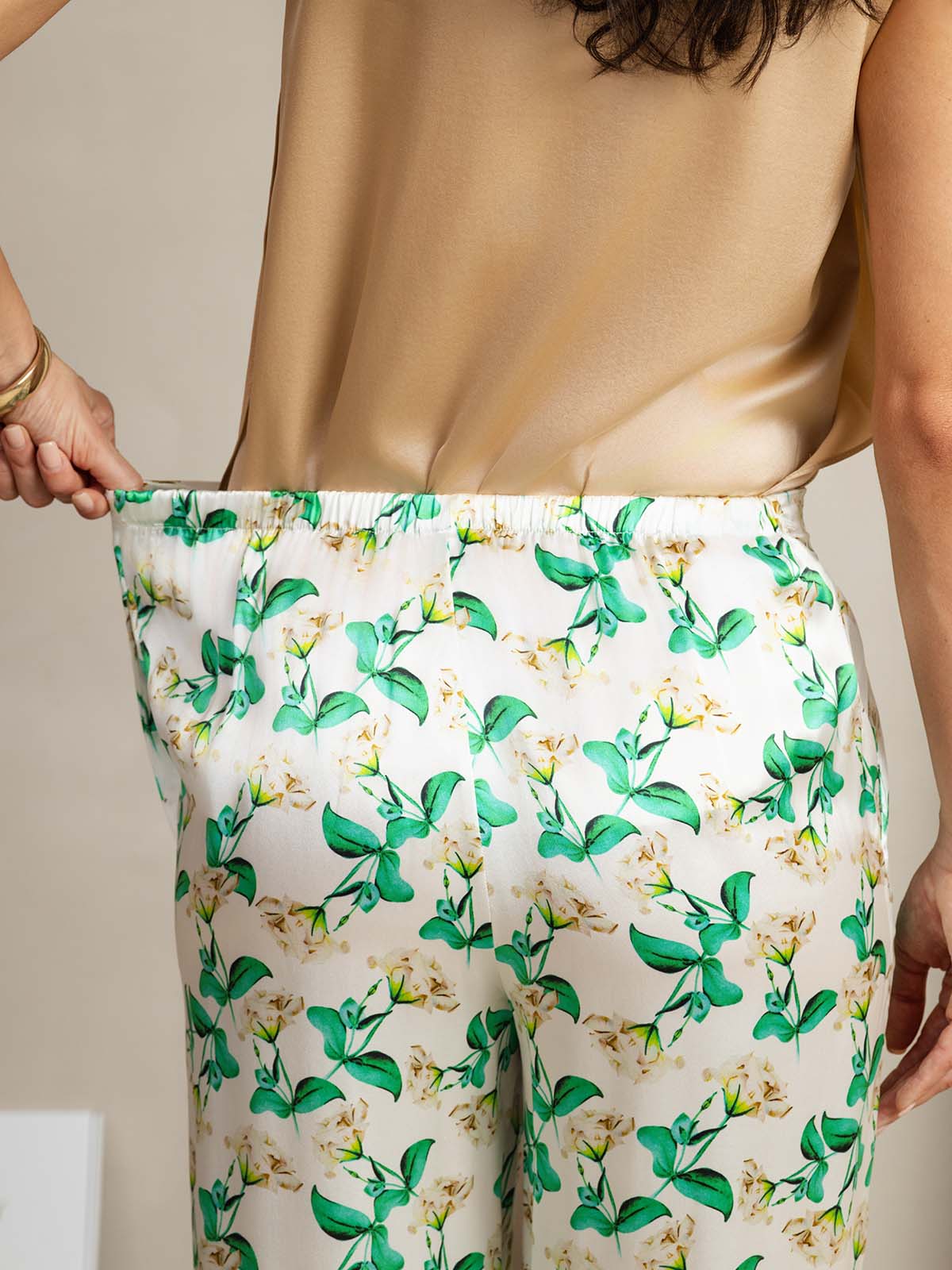 [Floreale Verde] SilkSilky-IT 19Momme Seta Womens Pants 005