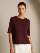 [Vino Windsor] SilkSilky-IT Half Sleeve Crew Neck Magliette donna 003