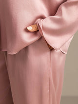 [Pelle Di Pesca] SilkSilky-IT 19Momme Manica lunga Collo a Taglio Pigiami da donna 004