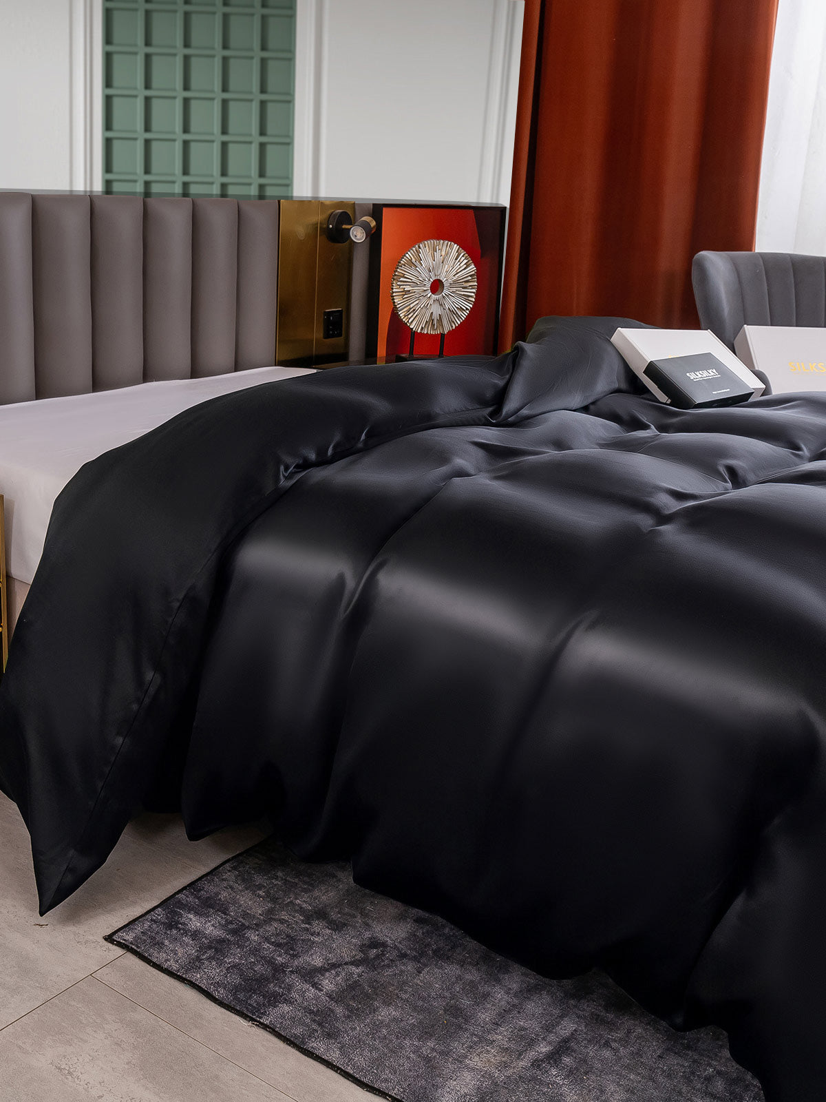 SilkSilky IT 25Momme Seta pura Duvet Cover Nero 002