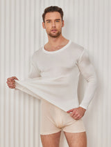 [Bianco] SilkSilky-IT Long Sleeve Round Neck Maglietta da uomo 003