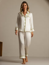 [Bianco] SilkSilky-IT Long Sleeve Lapel Collar Pigiami da donna 008