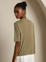 [Oliva Bruciata] SilkSilky-IT Half Sleeve Crew Neck Magliette donna 002