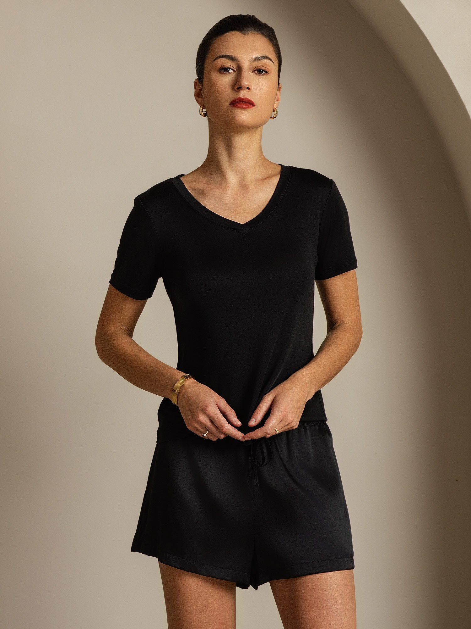 [Nero] SilkSilky-IT Seta pura Womens T-Shirt 006