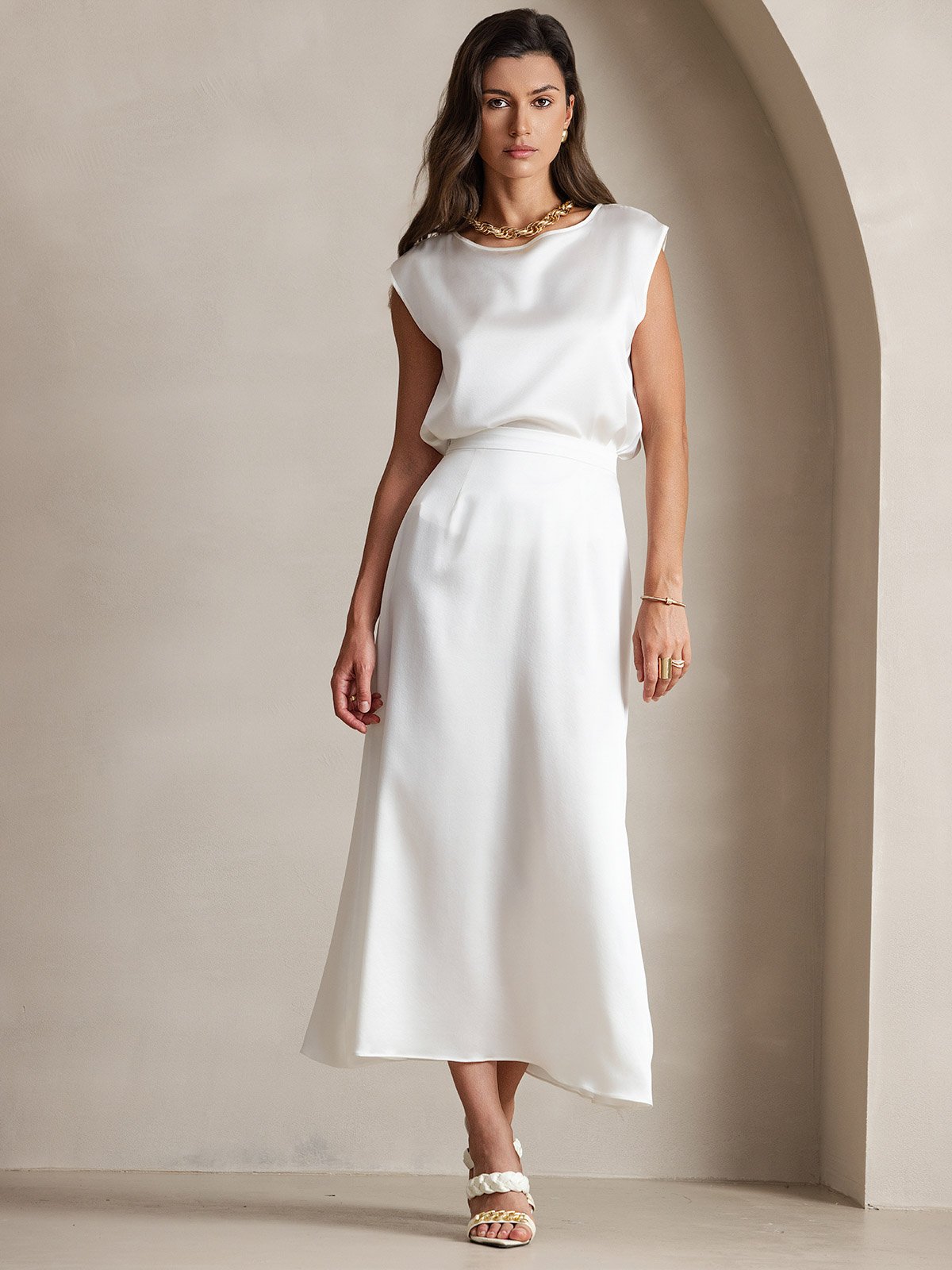 [Bianco] SilkSilky-IT 19Momme Seta Womens T-Shirt 005