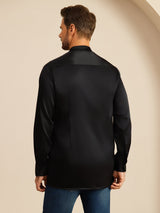 [Nero] SilkSilky-IT Long Sleeve Stand Collar Camicia da uomo 002