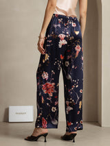 [Floreale Blu Navy] SilkSilky-IT 19Momme Seta Womens Pants 002