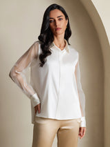 [Bianco] SilkSilky-IT Long Sleeve Lapel Collar Camicie da donna 004