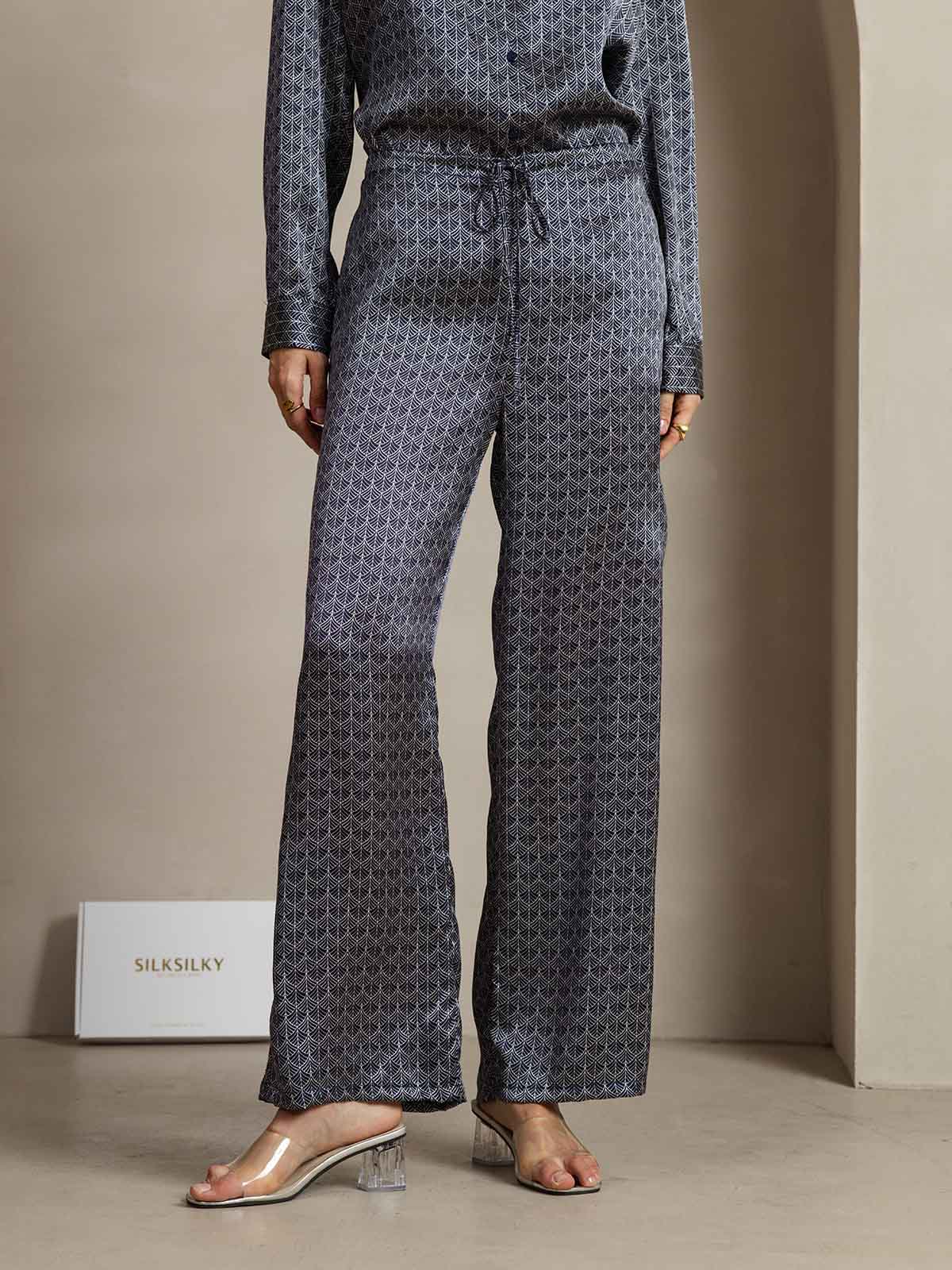 [Ginkgo Blu Navy] SilkSilky-IT 19Momme Seta Womens Pants 001