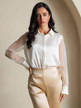 [Bianco] SilkSilky-IT Long Sleeve Lapel Collar Camicie da donna 003