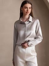 [Grigio Chiaro] SilkSilky-IT Long Sleeve Lapel Collar Camicie da donna 001