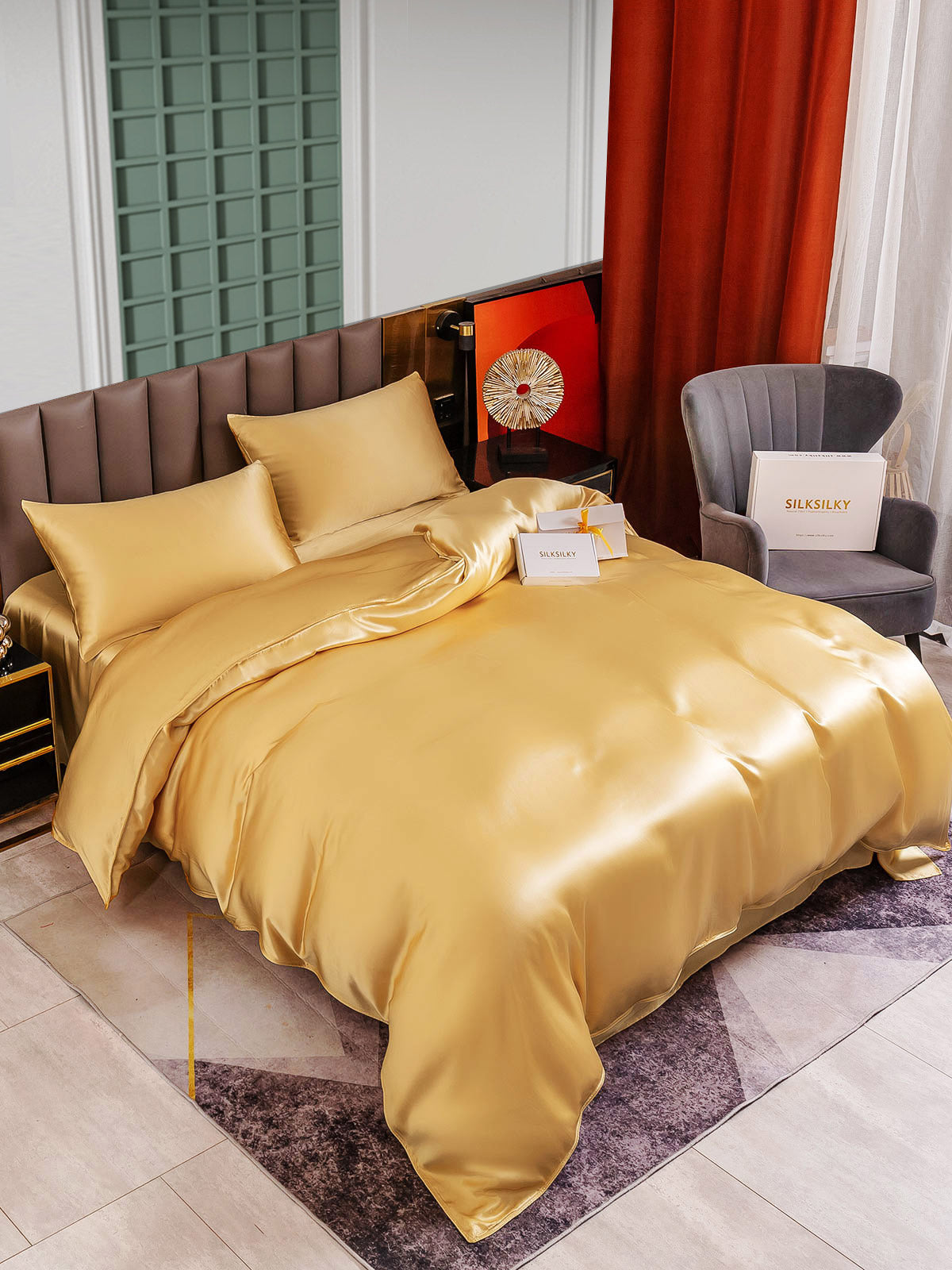[Champagne] SilkSilky-IT 25Momme Seta pura Bedding Set 004