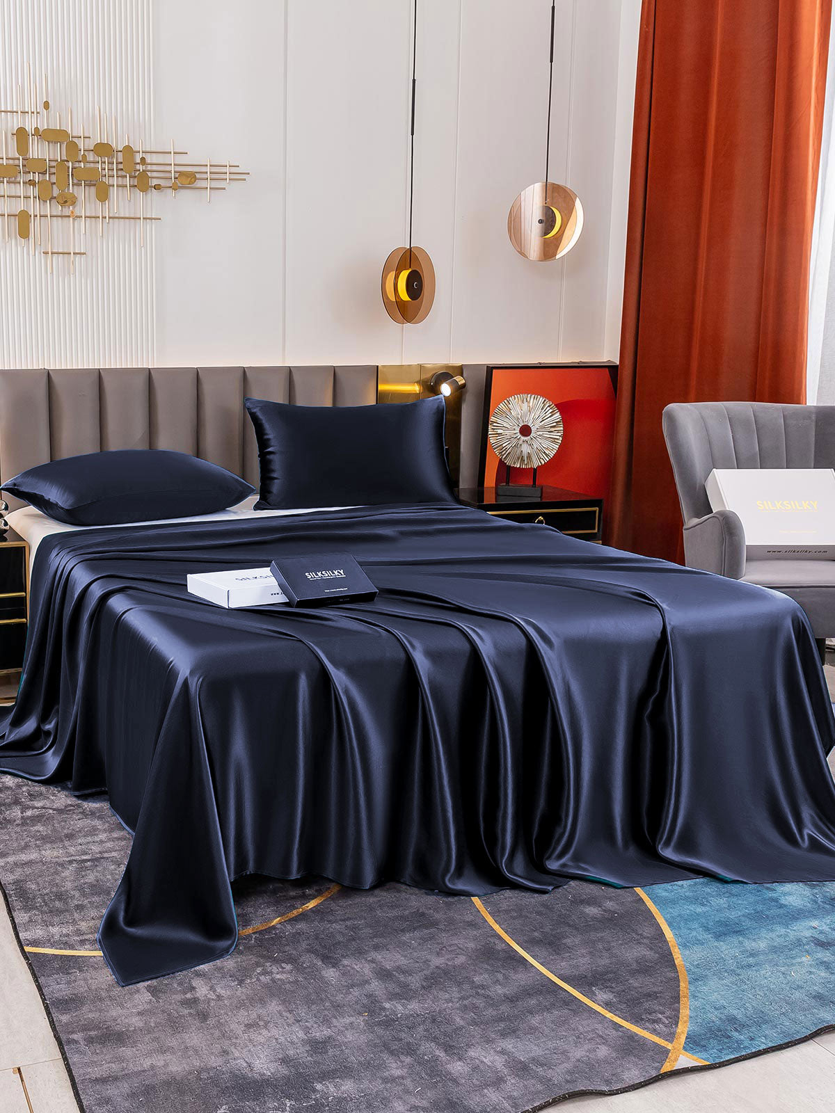 [Blu Scuro] SilkSilky-IT 19Momme Seta pura Bedding Set 003